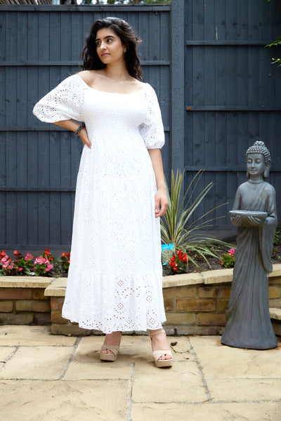 Broidery Anglaise Dress in 100% Cotton - Vz Collection