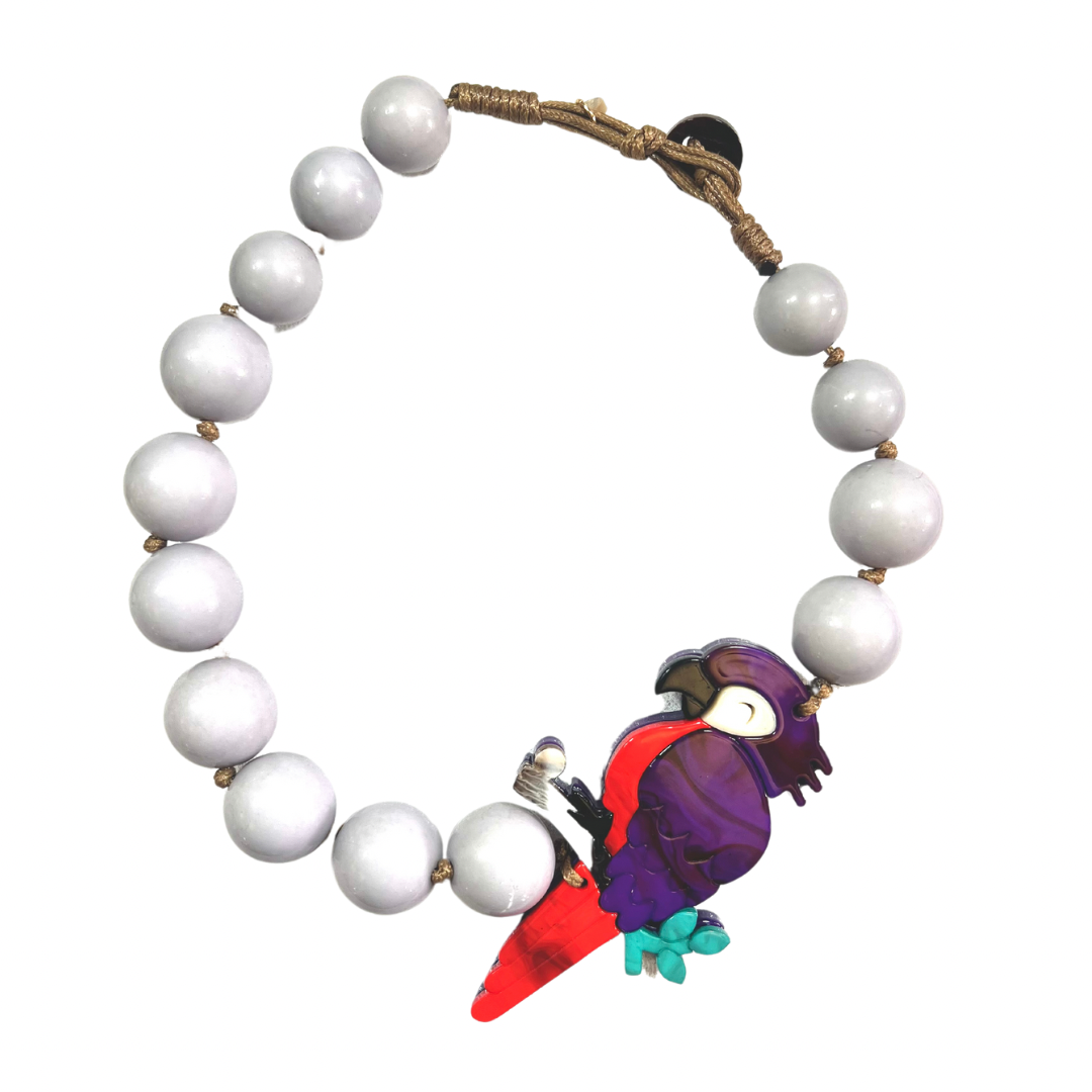 Grey Resin Beads with Bird Necklace