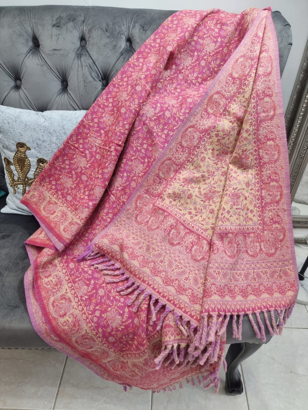 Pink & Blush Yak's Wool Tibetan Shawl/scarf