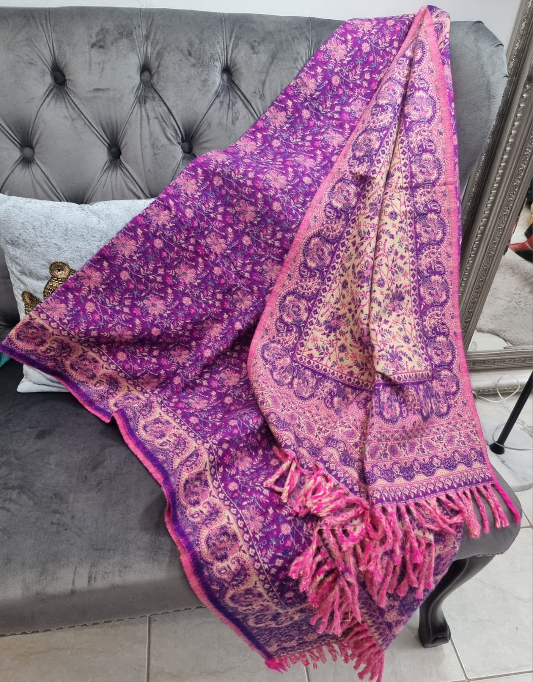 Purple & Blush Yak's Wool Tibetan Shawl/scarf