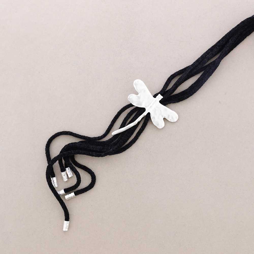 Contemporary Dragonfly in Long Black Necklace