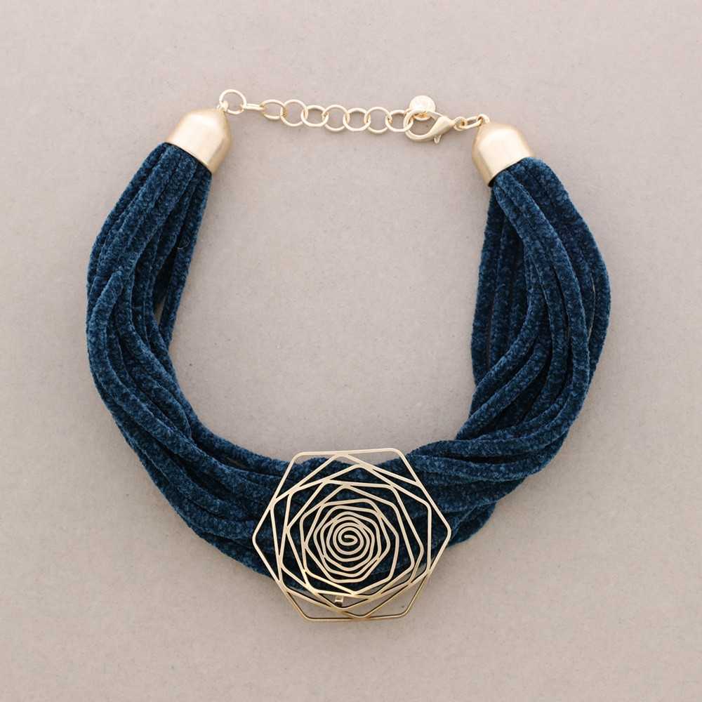 Choker In Teal with Gold Rose