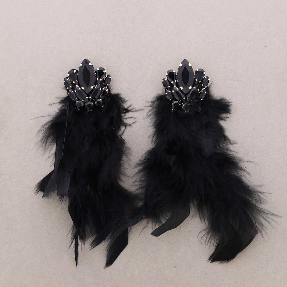 Cystal Feather Earrings - Black