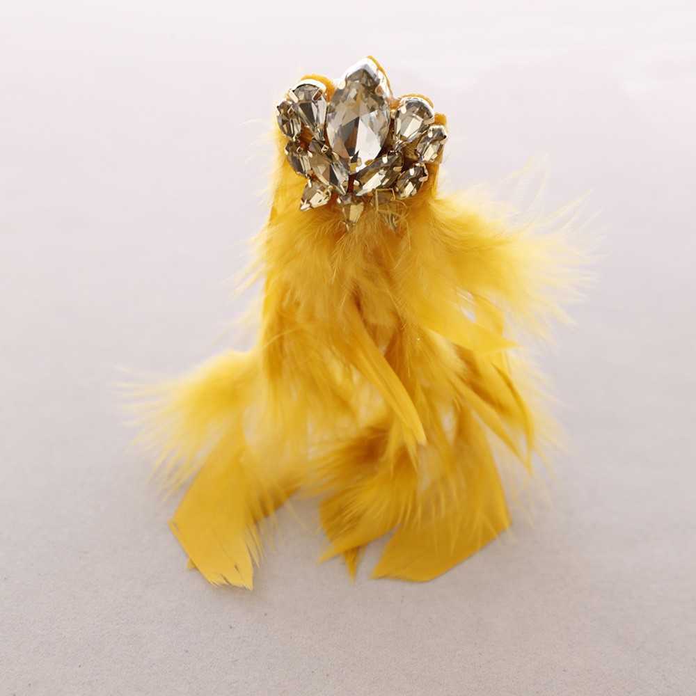 Crystal Feather Earrings - Mustard