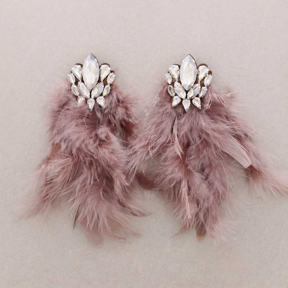 Metal Crystal Feather Earrings - Blush Pink