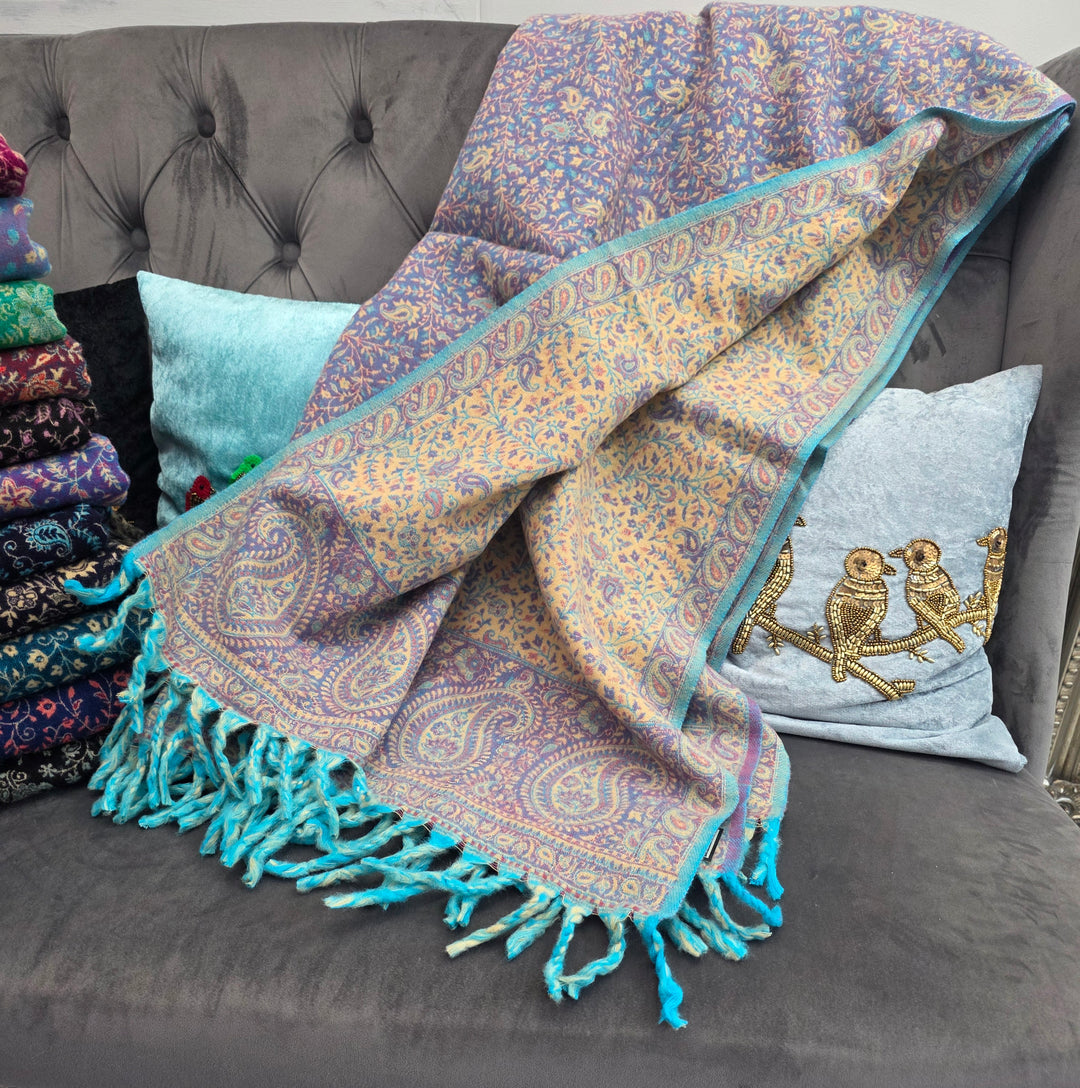 Lilac With Pink Mix and Beige Yak's Wool Tibetan Shawl/scarf