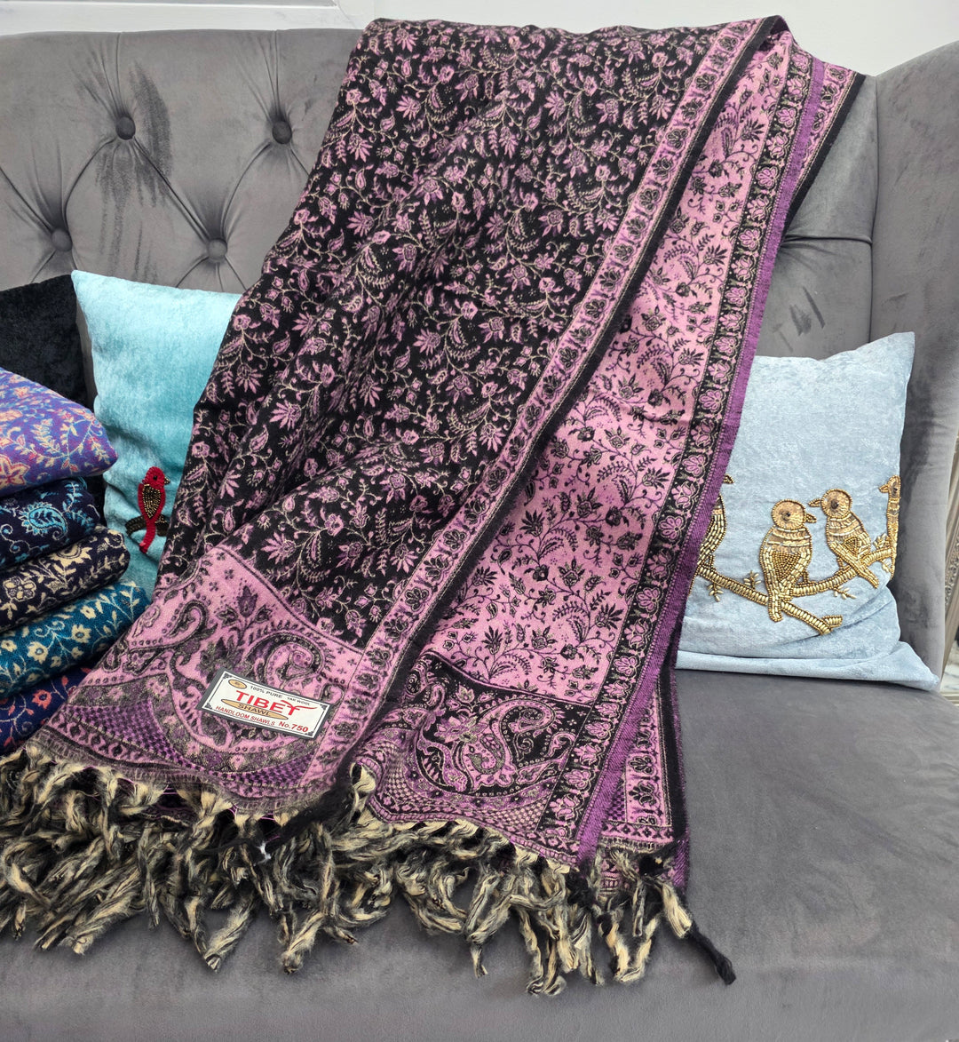 Black and Pink Yak's Wool Tibetan Shawl/scarf