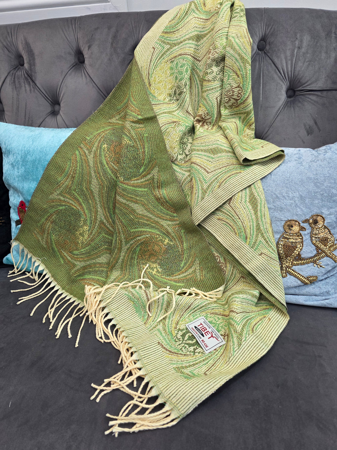 Multi Tones Of Green Scarf/Stall in 100% Yak's Wool