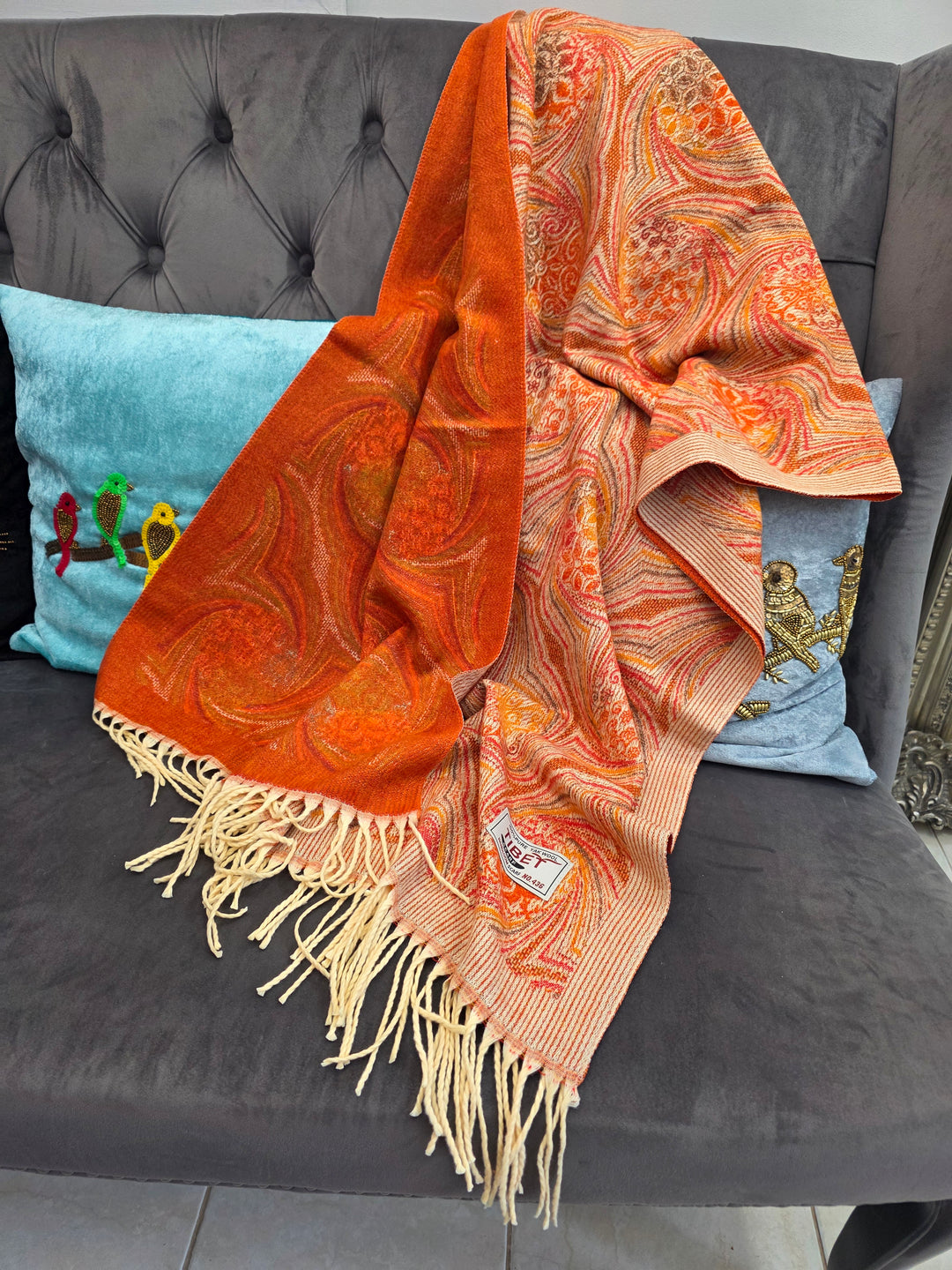 Multi Coloured Orange Scarf/Stall in 100% Yak's Wool