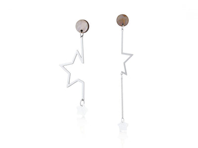 Asymmetric Shell Star Earrings in Silver - Vz Collection