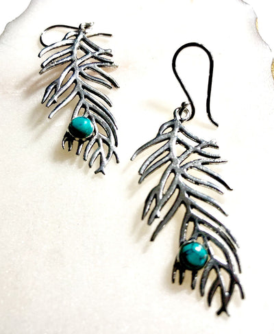 Turquoise Feather Earrings - Vz Collection