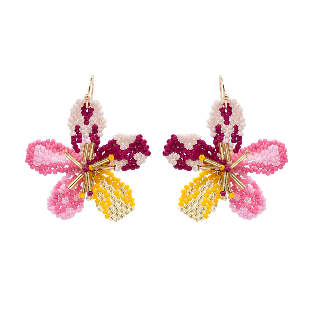 Large Pink Ombre Flower Hook Earrings - Vz Collection