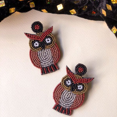 Owl Hand Embroidered Earrings - Vz Collection