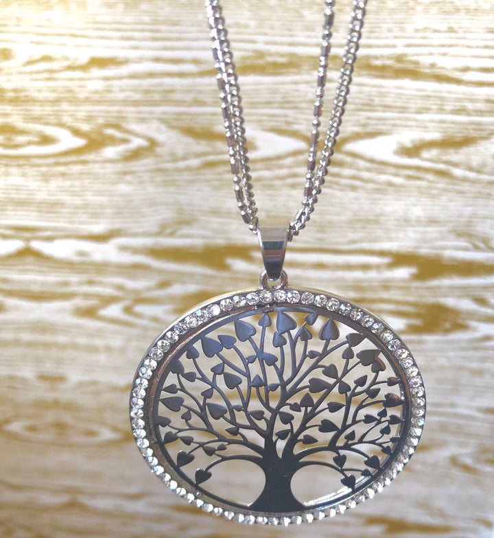 Art Nouveau influenced Laser Cut Tree of Life Pendant Long Necklace - Vz Collection