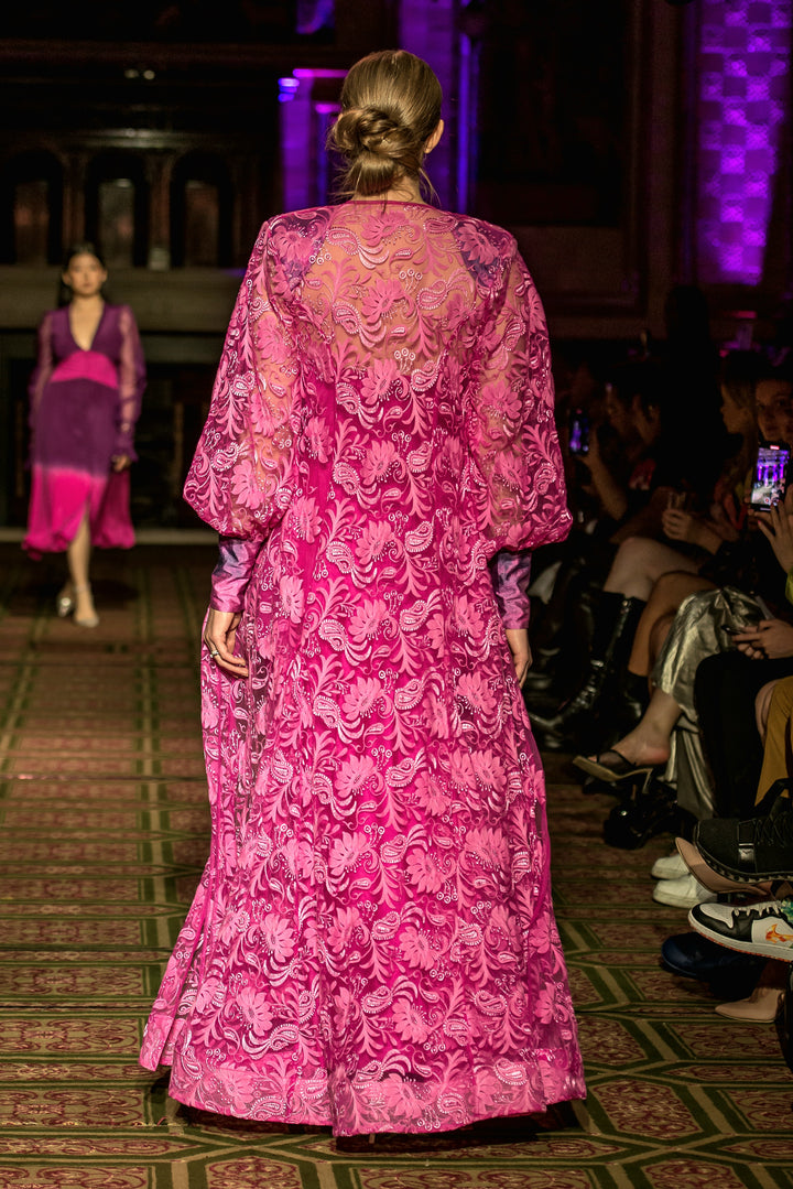 Hot Pink Hand Embroidered Lace Overlay - Vz Collection