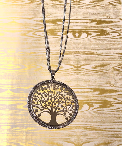 Art Nouveau influenced Laser Cut Tree of Life Pendant Long Necklace - Vz Collection