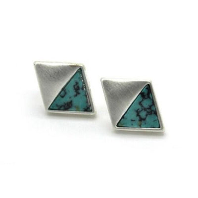 Diamond Shaped Stone Earrings laid in Matt Finished Nickel Free Metal - Vz Collection