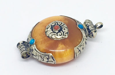 Amber Tibetan Stone Pendant - Vz Collection