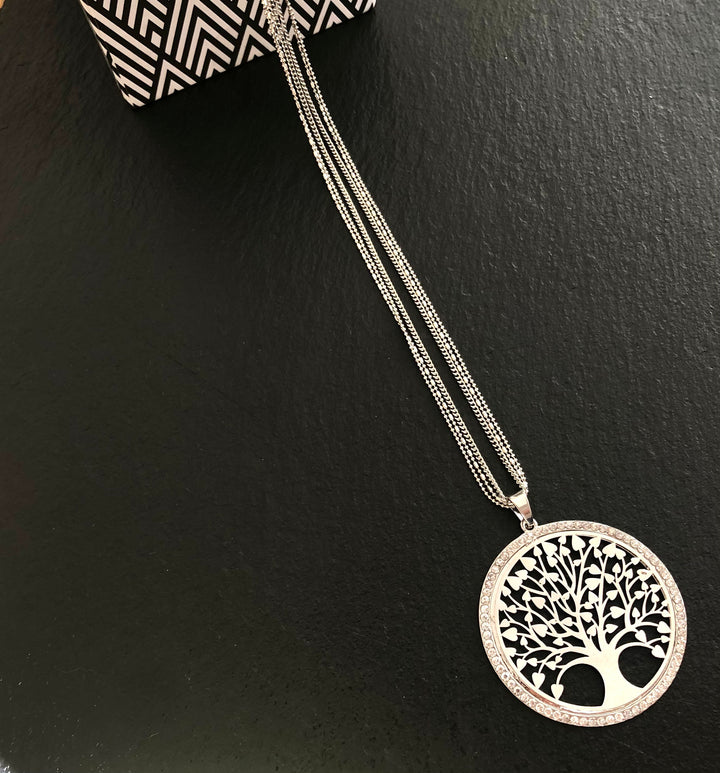 Art Nouveau influenced Laser Cut Tree of Life Pendant Long Necklace - Vz Collection