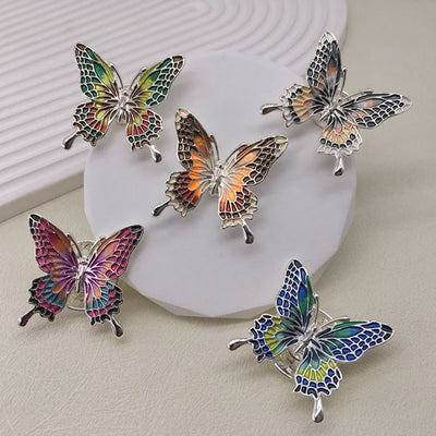 Enamelled Textured Butterfly Magnetic Brooch - Vz Collection