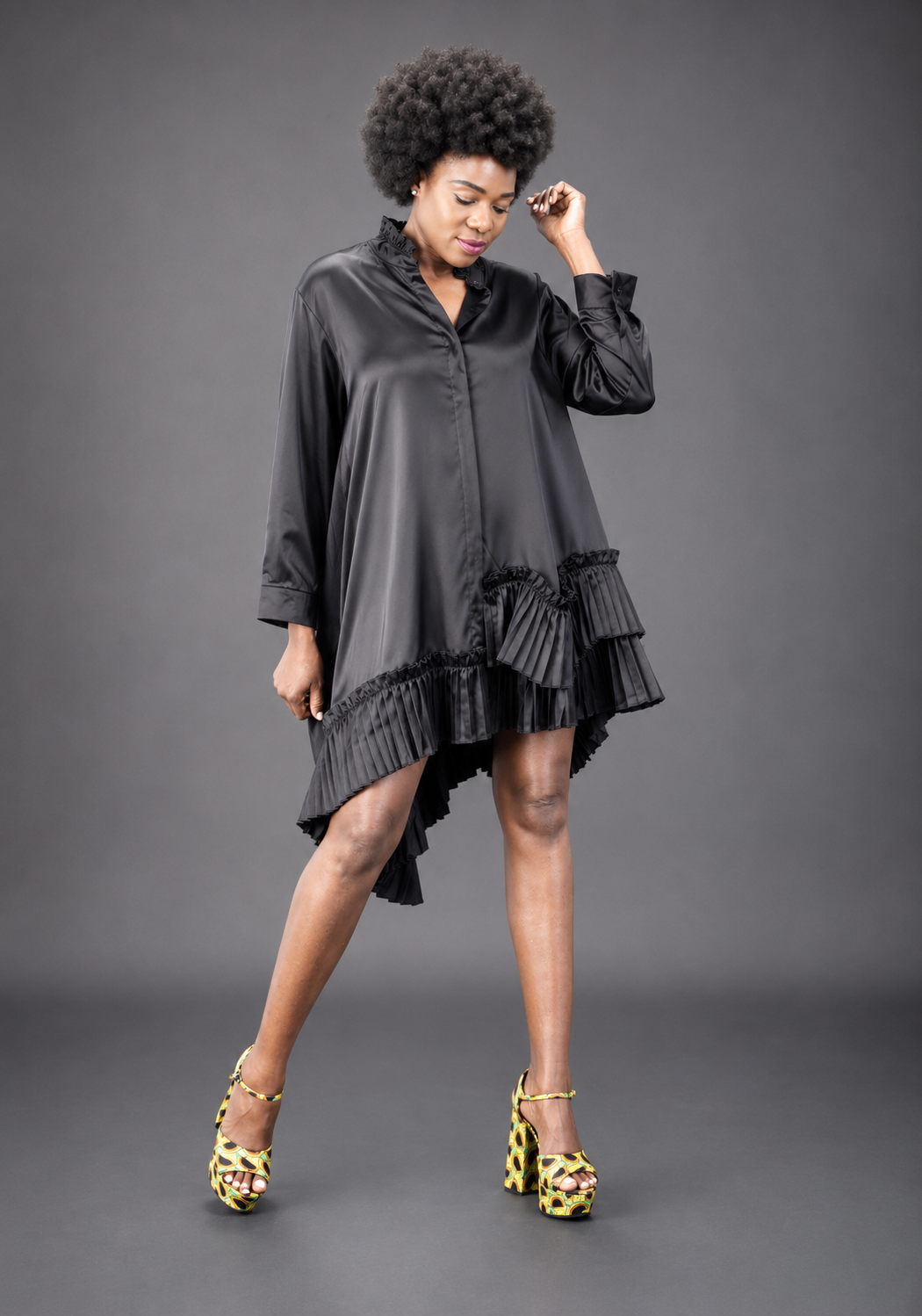 Midnight Cascade Satin Silk Dress - Vz Collection