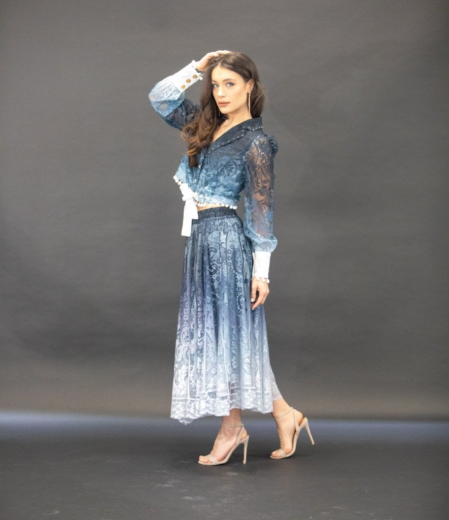 Navy Blue Ombre Skirt & Top Set