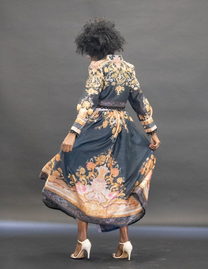 Black With Orange Digital Print Skirt & Top Set