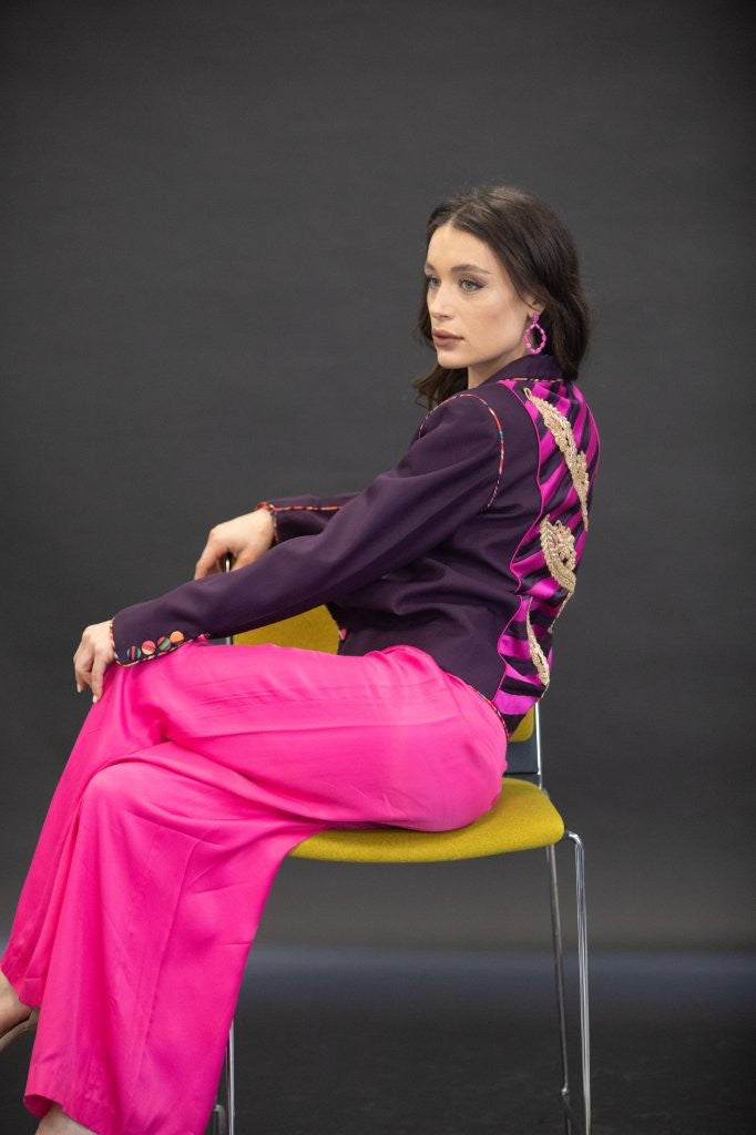 Purple Jacket with multicoloured piping