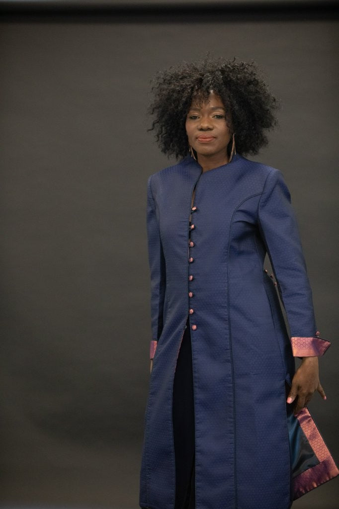 The Maharani Coat in Navy Silk