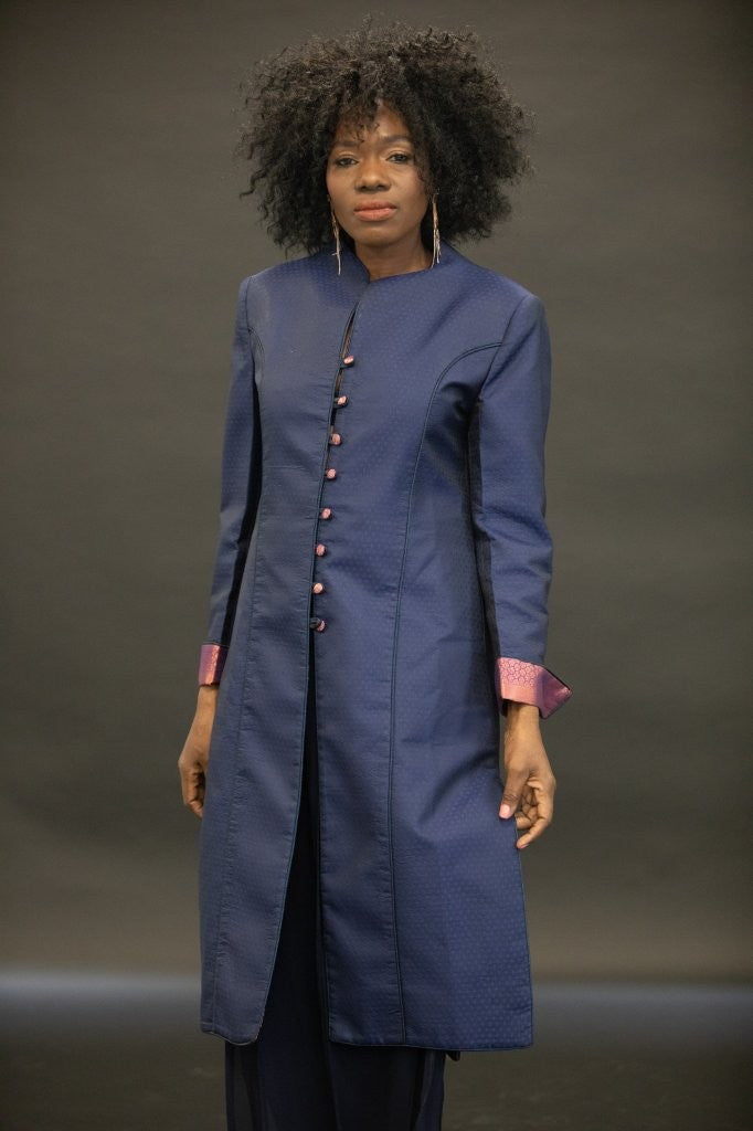 The Maharani Coat in Navy Silk