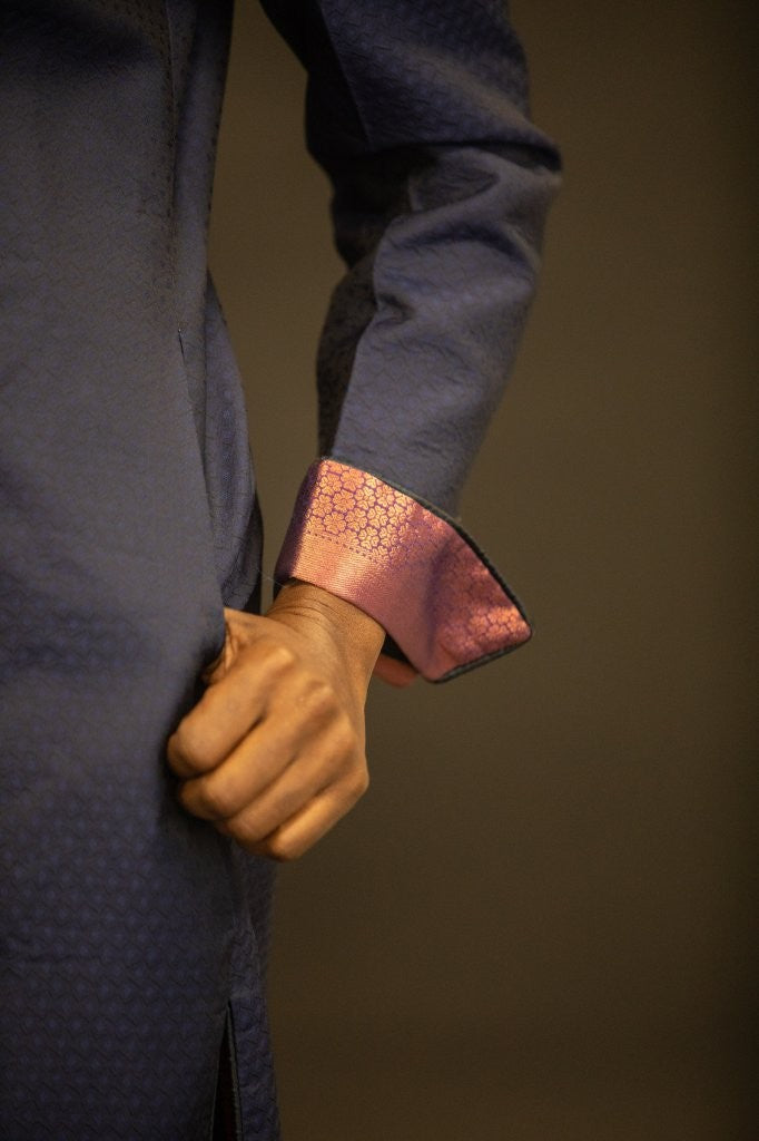 The Maharani Coat in Navy Silk