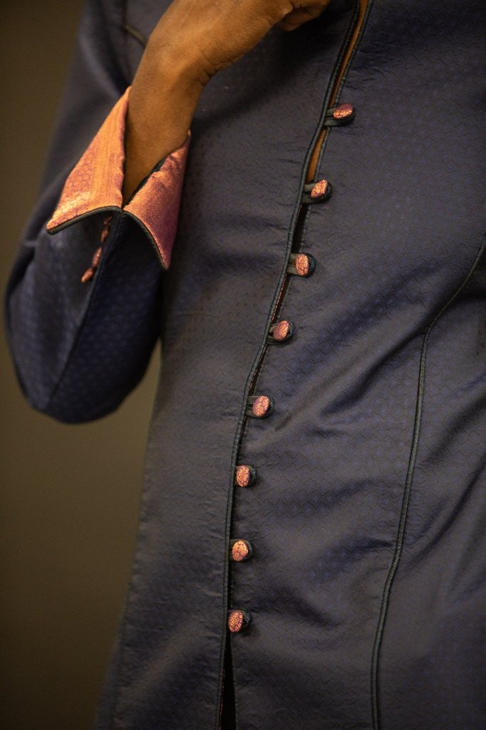 The Maharani Coat in Navy Silk