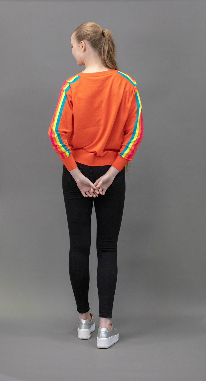 V-Neck rainbow stripes on sleeves