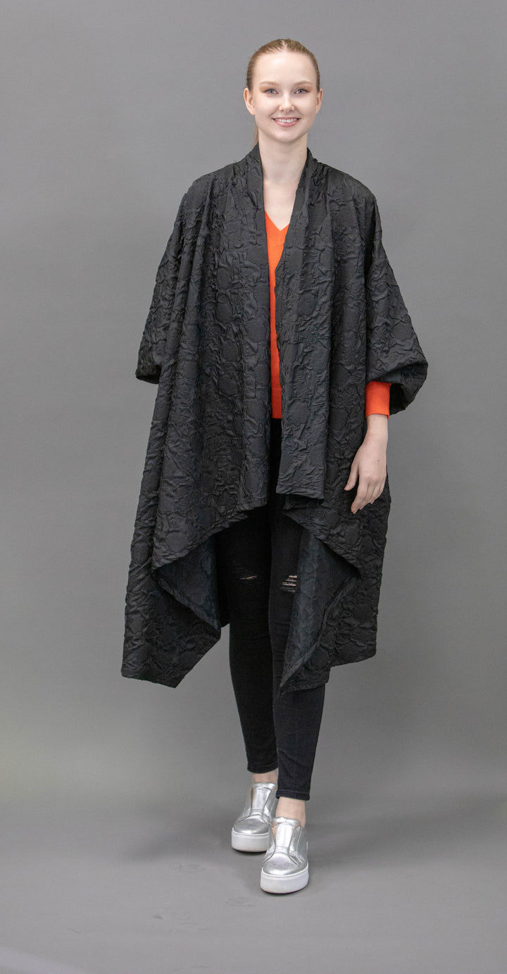 Long Black Waterfall Collared Jacket