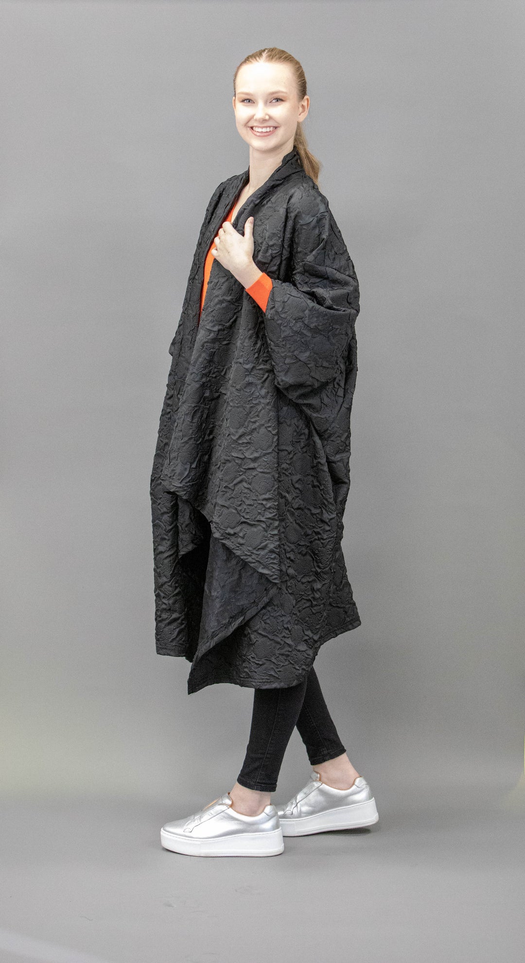 Long Black Waterfall Collared Jacket