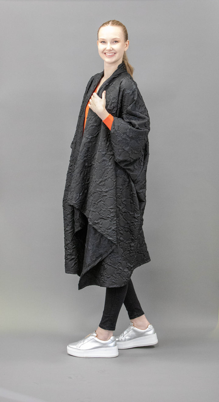 Long Black Waterfall Collared Jacket