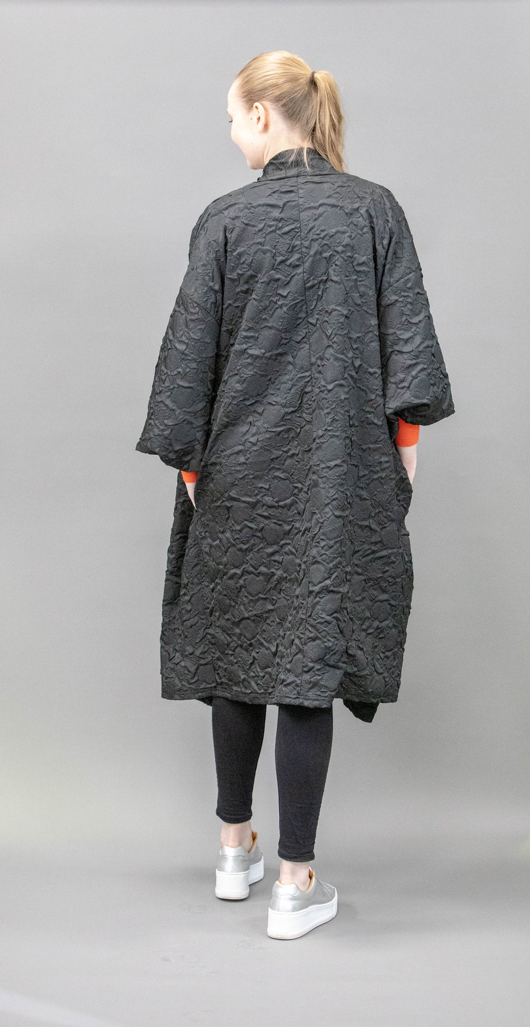 Long Black Waterfall Collared Jacket