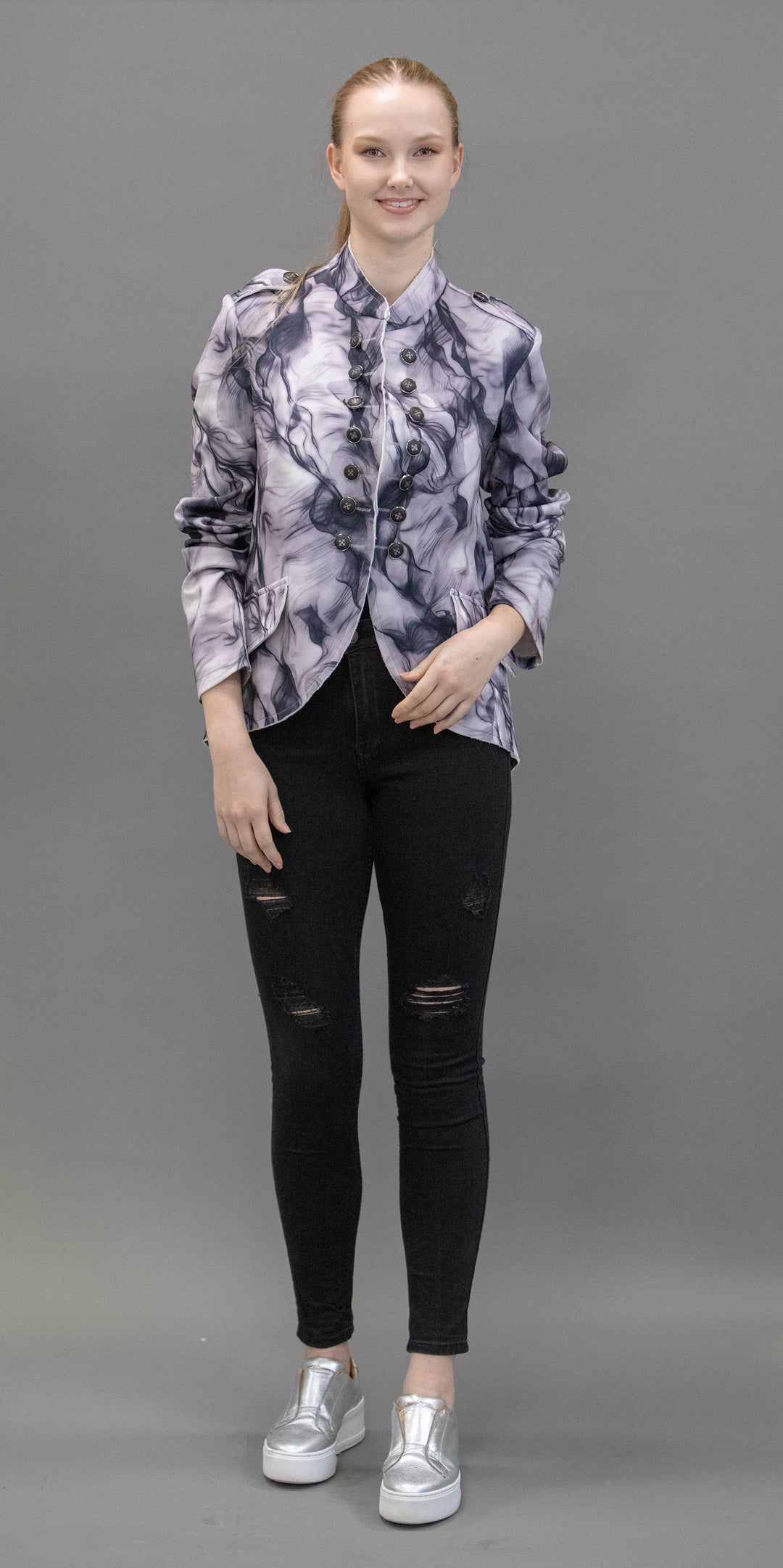 Military Style Jacket in Scuba Fabric