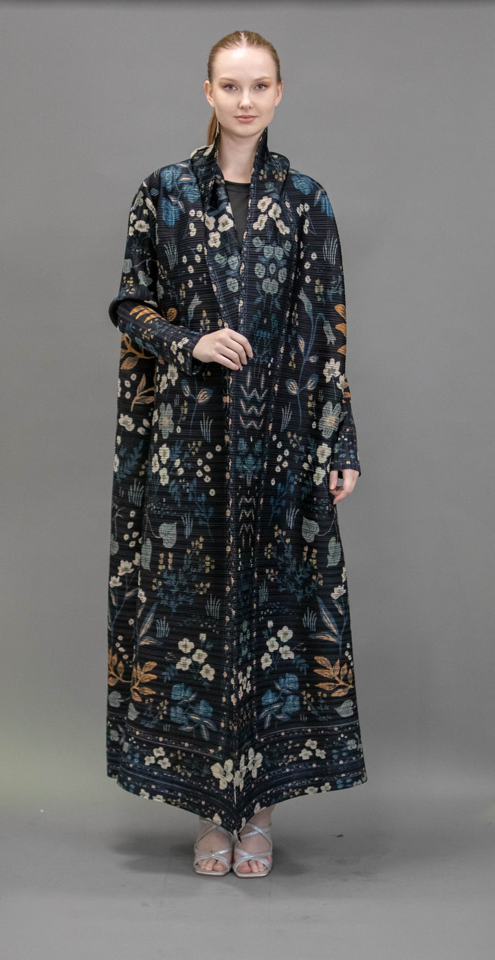 Long Plisse Floral Print Jacket/overlay