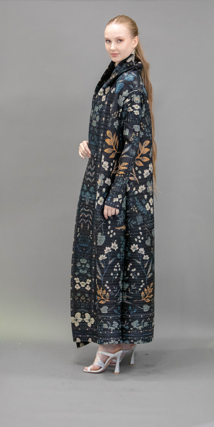 Long Plisse Floral Print Jacket/overlay