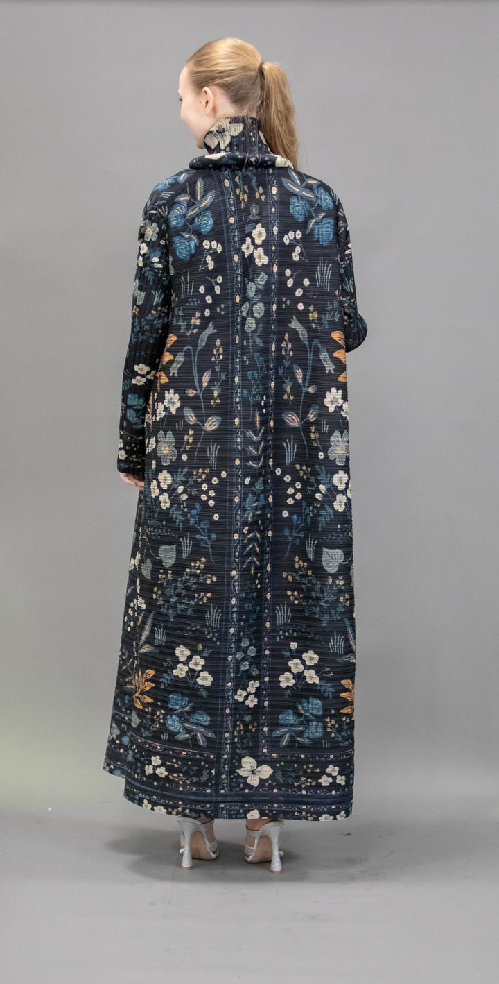 Long Plisse Floral Print Jacket/overlay