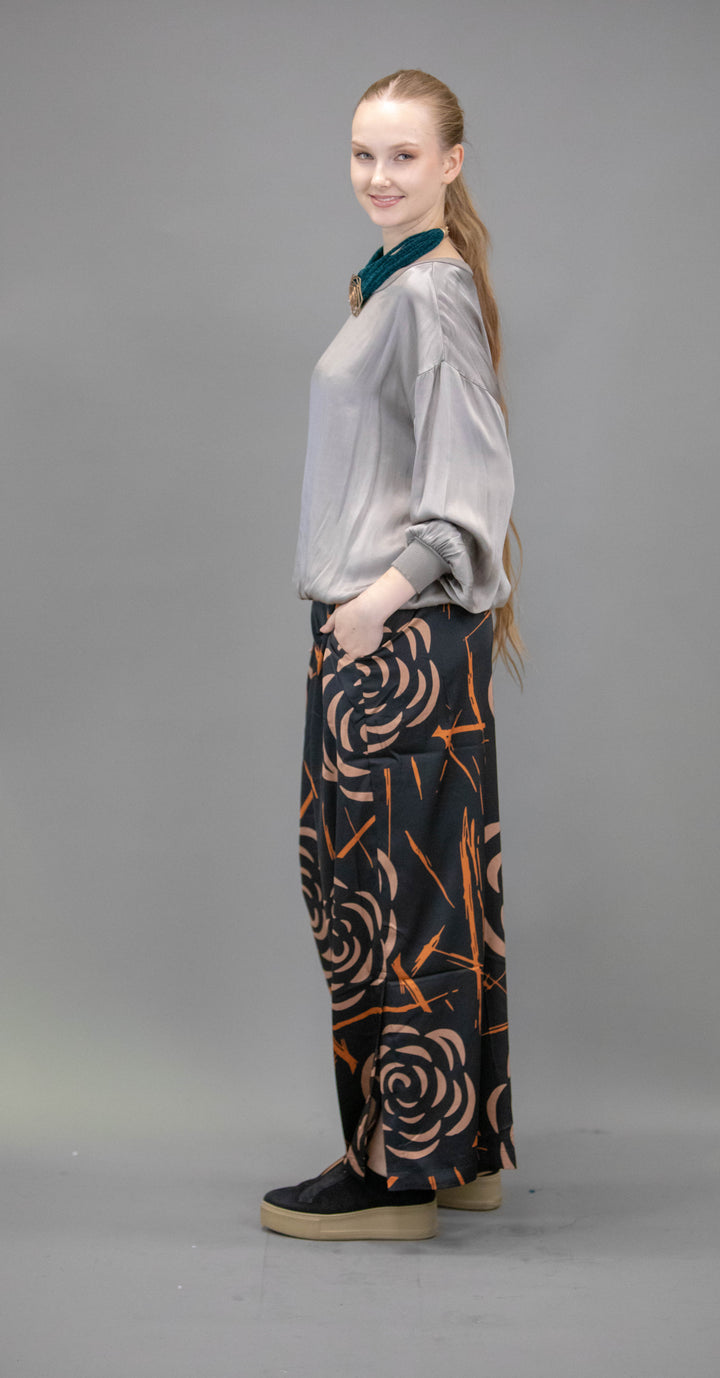 Silk Trousers With Abstract Patterns - Obsession
