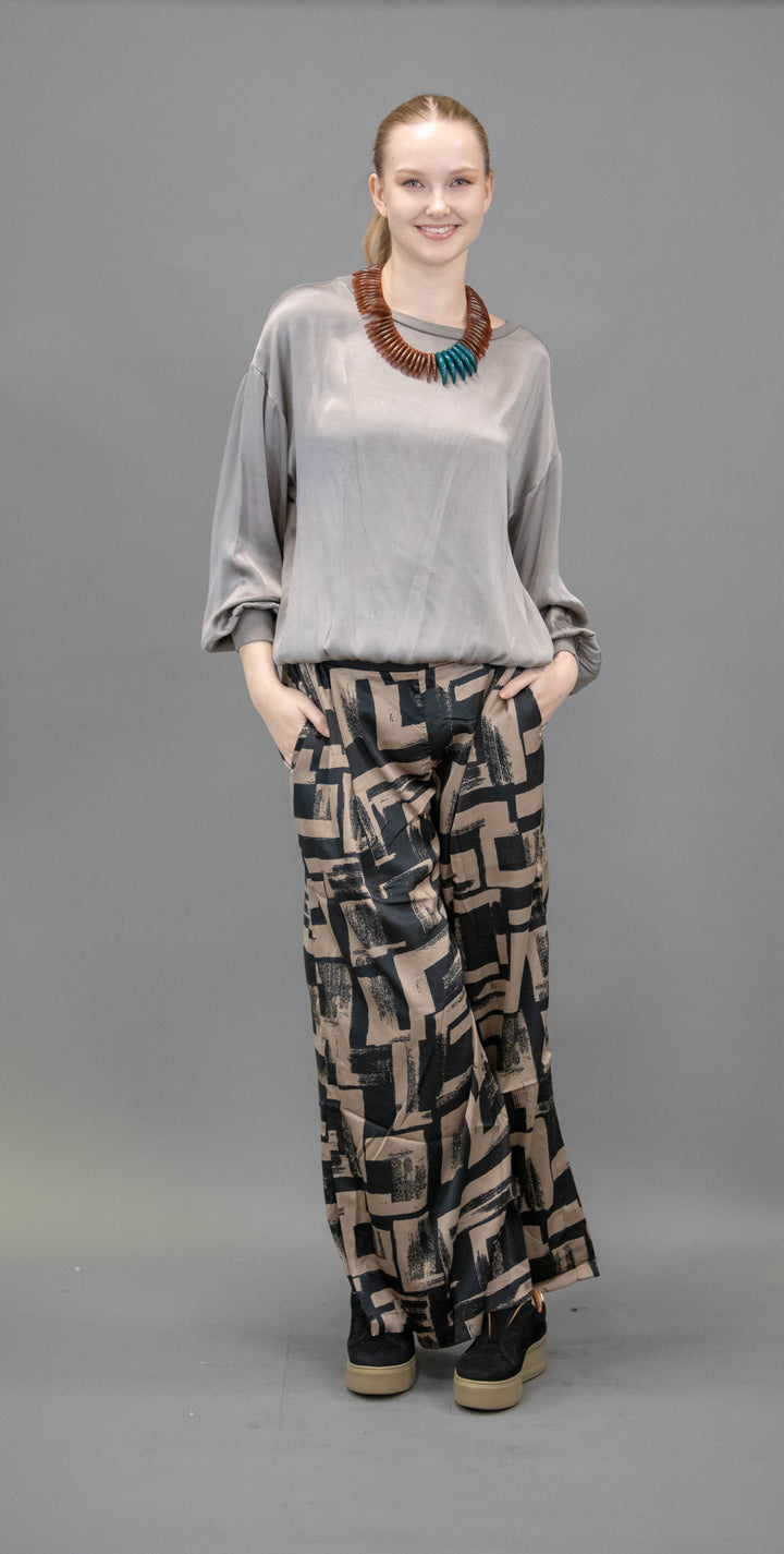 Silk Trousers With Abstract Patterns - Obsession