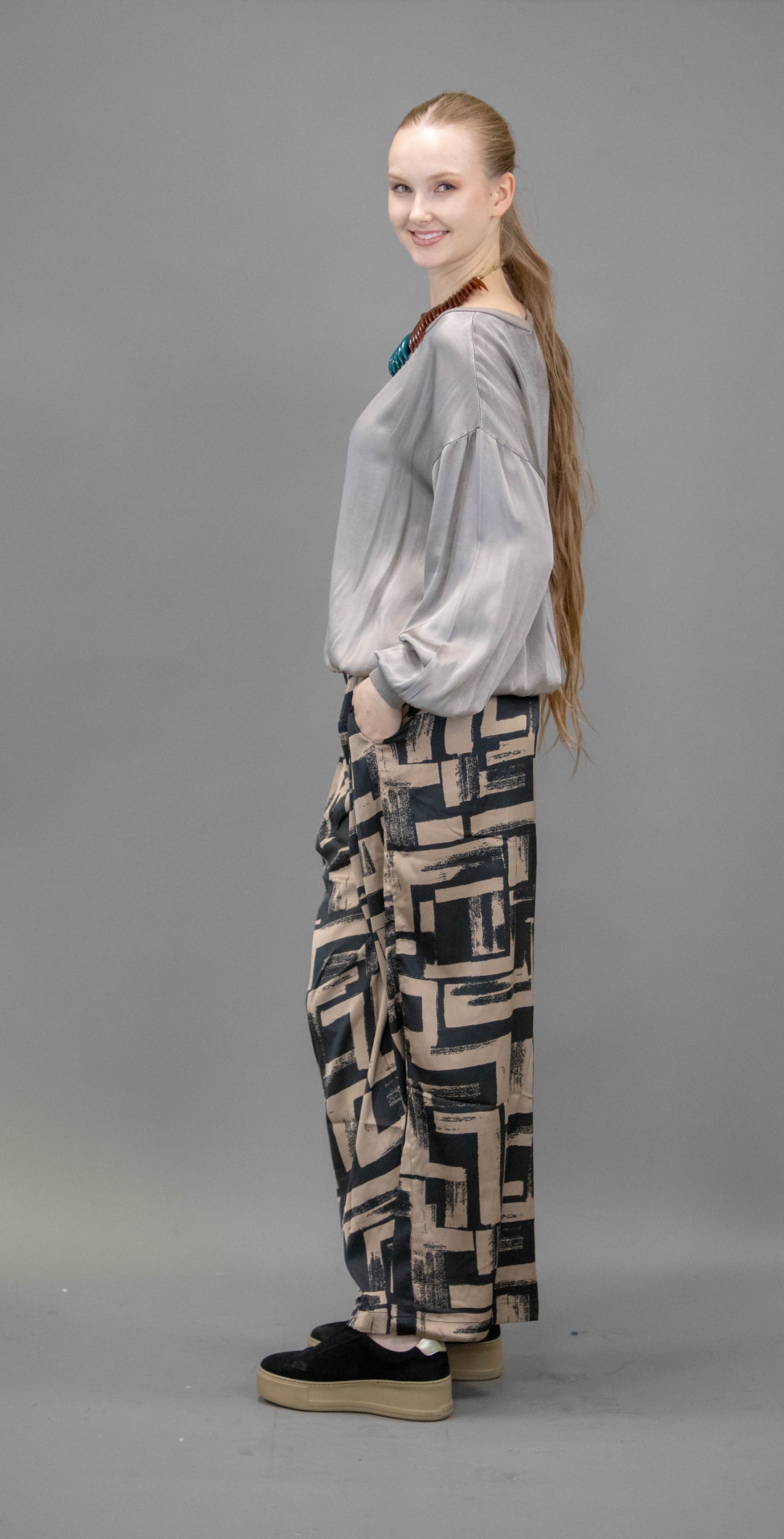Silk Trousers With Abstract Patterns - Obsession