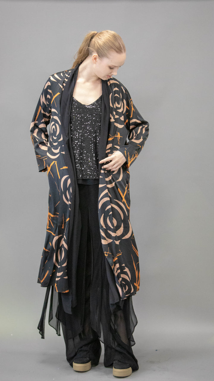 Long Black & RoseGold Abstract Pattern Overlay/Jacket - Obsession