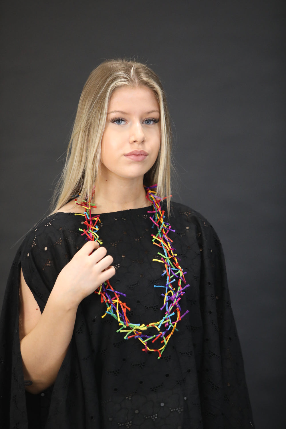 Short Necklace With Multicoloured Silk Knotted Cords - Vz Collection