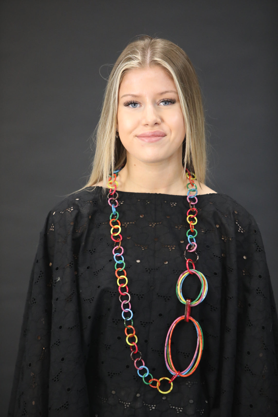 Playful Resin Shapes Linked In Long Necklace - Vz Collection