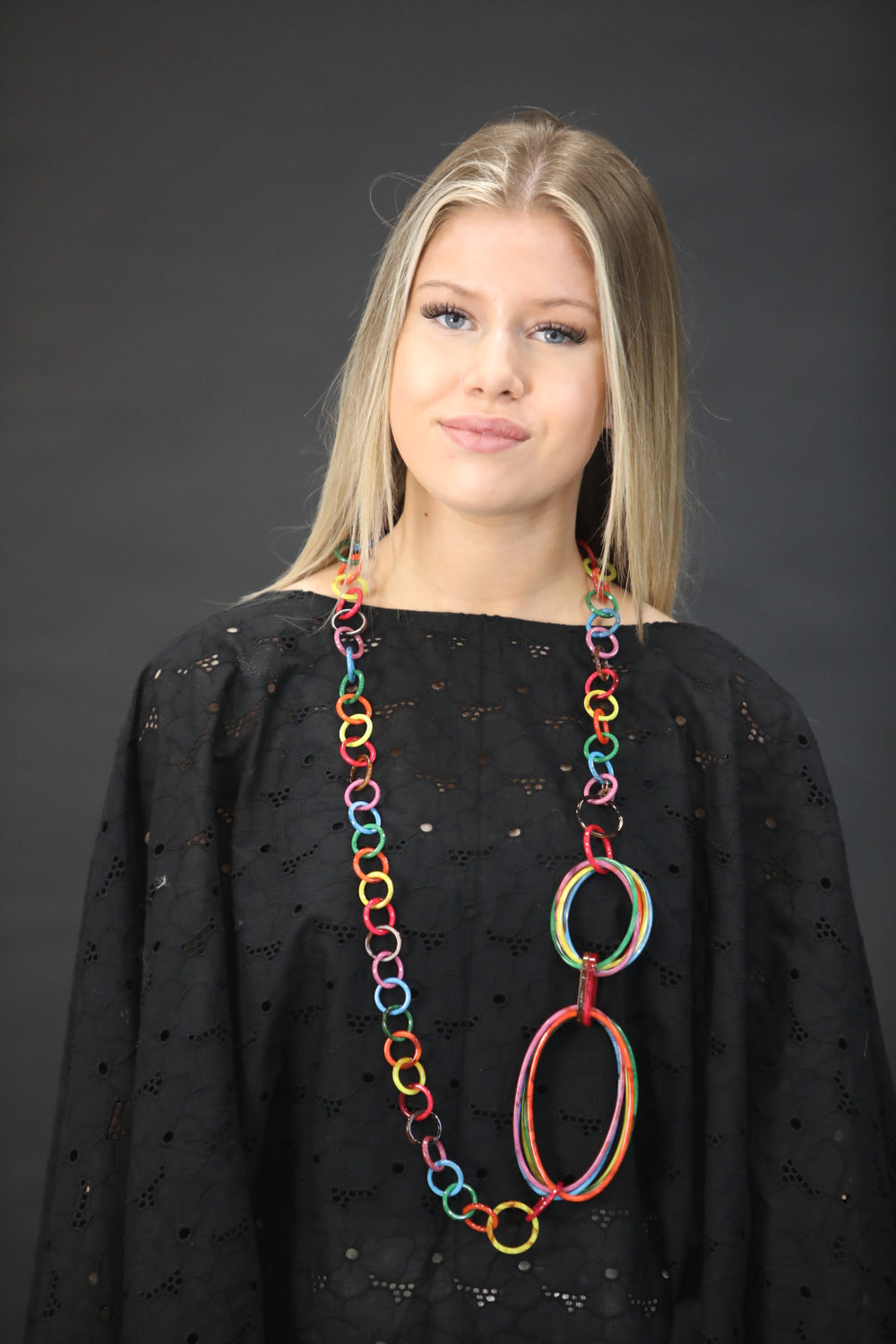 Playful Resin Shapes Linked In Long Necklace - Vz Collection