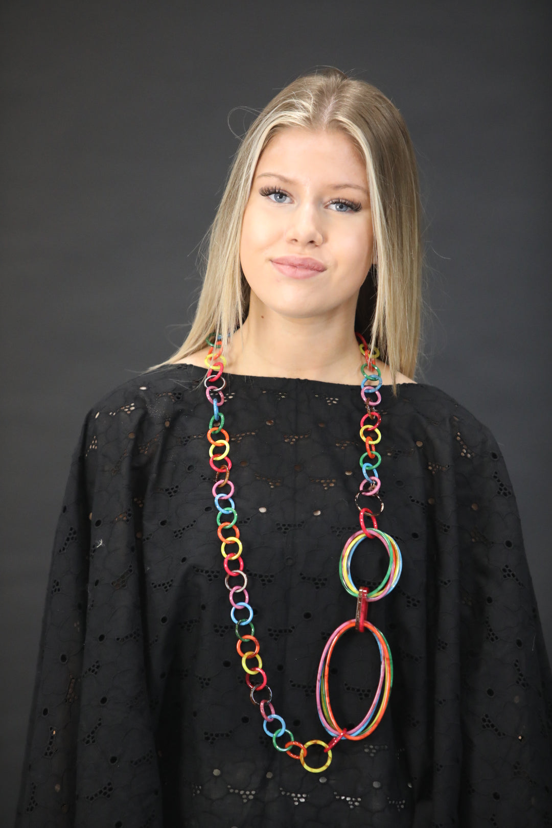 Playful Resin Shapes Linked In Long Necklace - Vz Collection