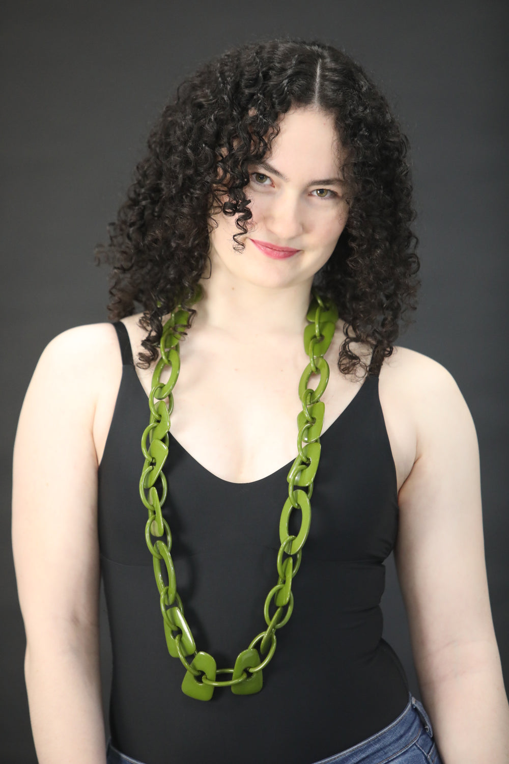 Long Asymetrical  Green Resin Bead Necklace - Vz Collection